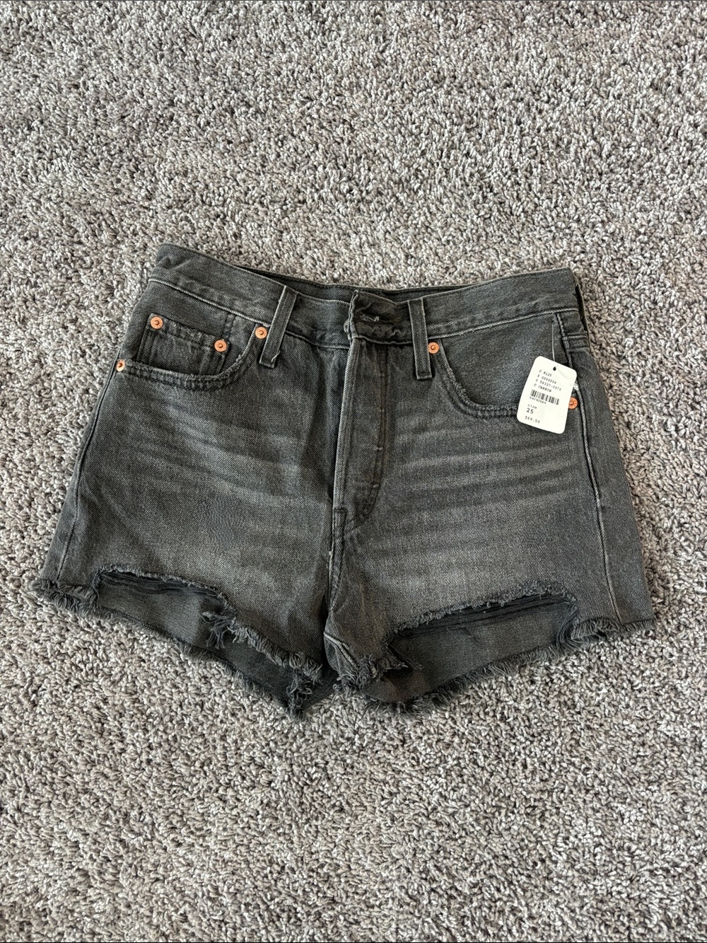 Levi's 501 Black Washed Distressed Denim Shorts